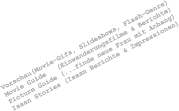 Vorschau(Movie-Gifs, Slideshows, Flash-Genre) Movie Guide   (Einwanderungsfilme & Berichte) Picture Guide (...finde neue Frau mit Anhang) Isaan Stories (Isaan Berichte & Impressionen)